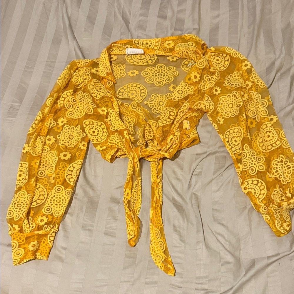 Yellow Floral Sheer Women's Top